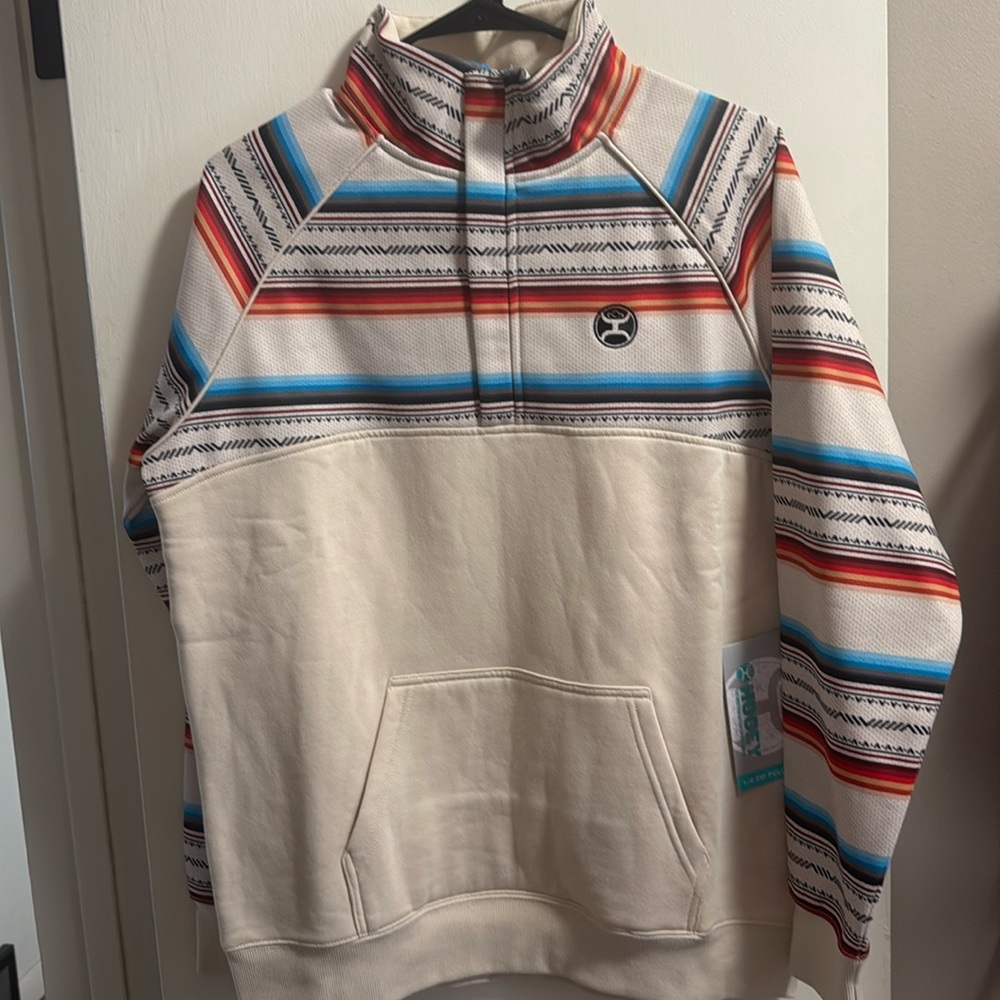 Hooey Women’s 1/4 Zip Pullover - Cream/Multicolor - Size Medium